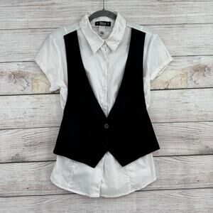 Abbey Dawn Avril Lavigne Faux Vest Button Down Shirt Womens XL White Black